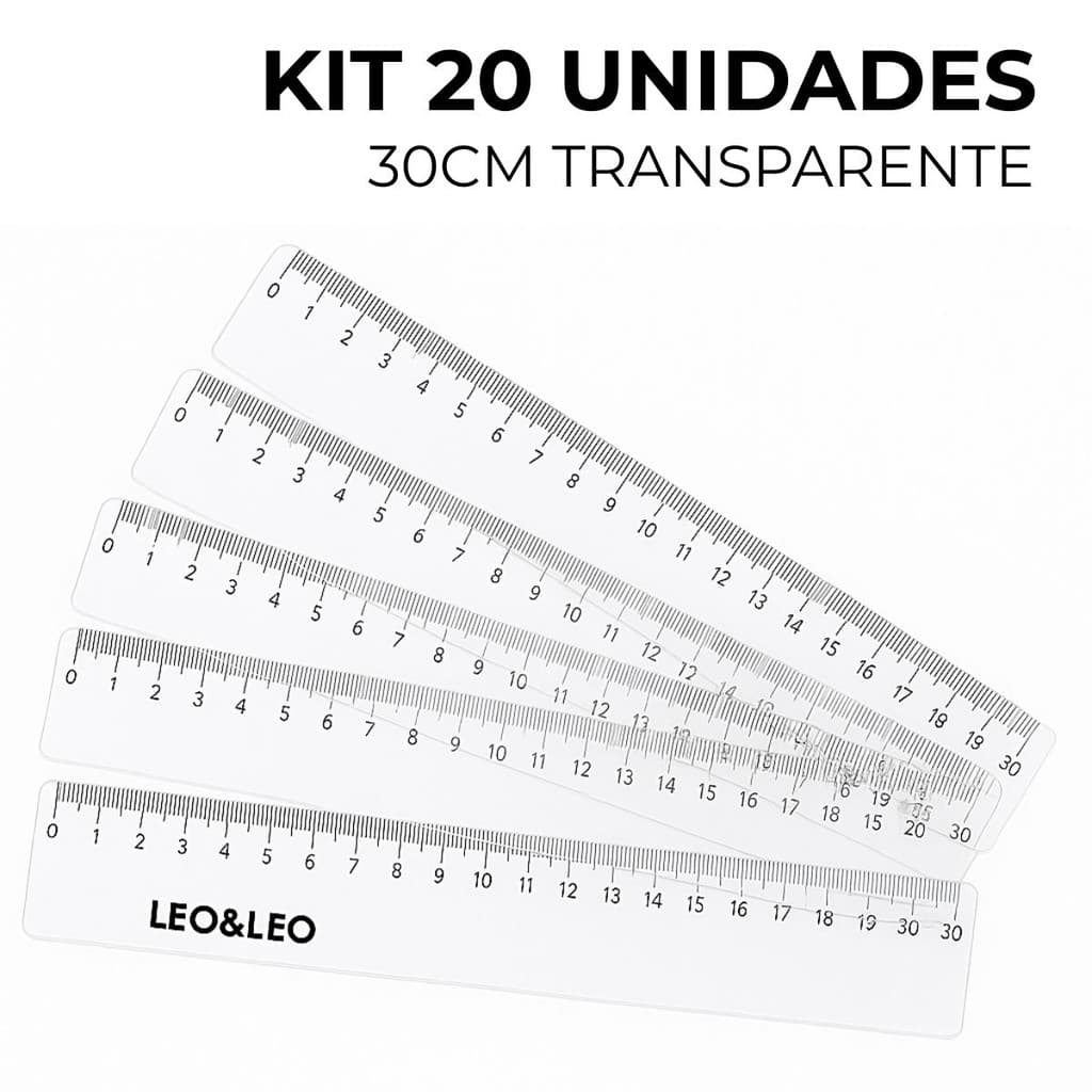 Kit 20 Regua 30cm Transparente Plástico Resistente Escolar Escritorio Leo Leo