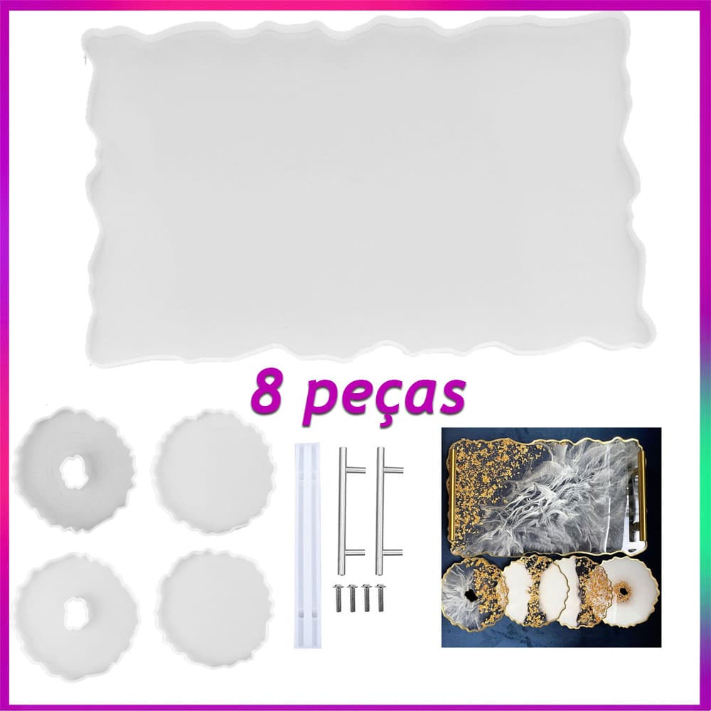 8 pçs Molde de silicone grande e plano profundo com alças molde retangular para fundição de resina Molde para bandejas