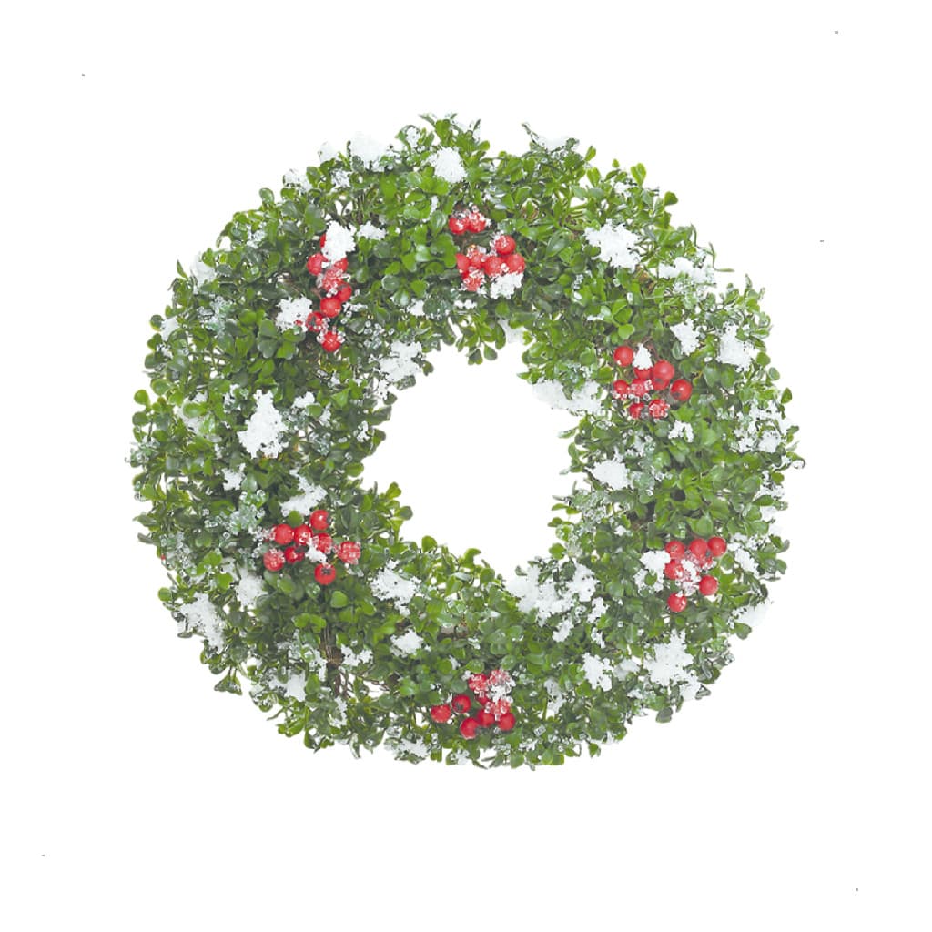 Guirlanda de natal nevada enfeite decorativo 35cm com frutas verde e vermelho