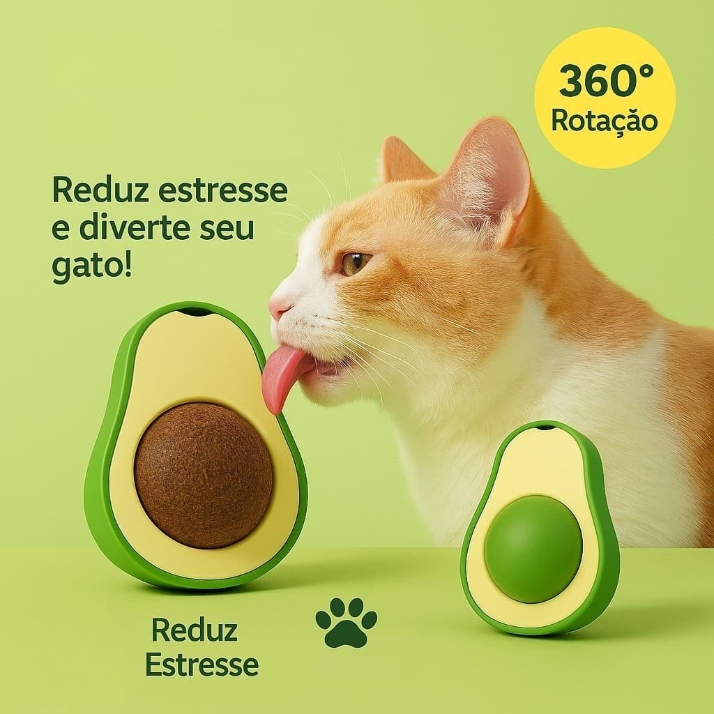 Brinquedo Interativo p/ Gatos Abacate – Bola Giratória c/ Adesivo, Estímulo e Diversão