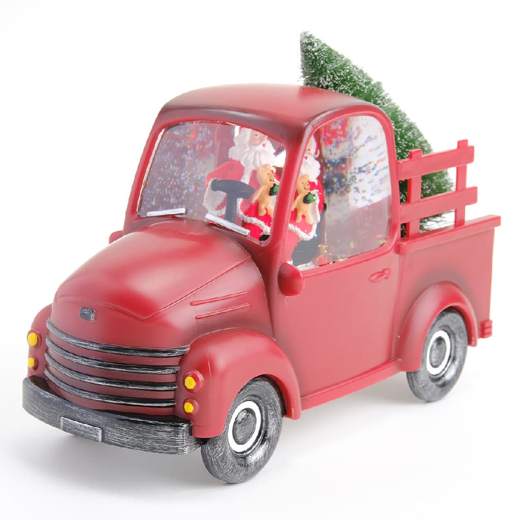 Globo de neve caminhão com papai noel 17cm enfeite decorativo com led