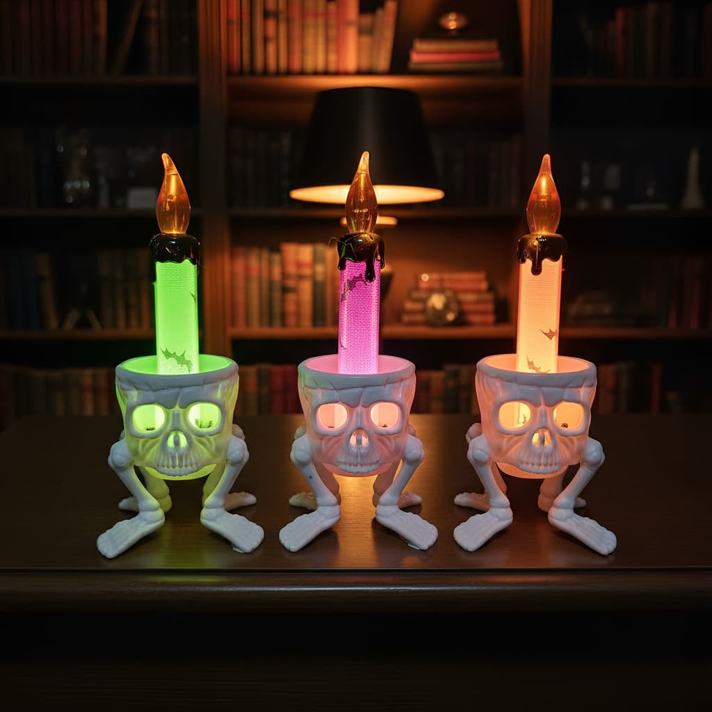 Kit 3 Velas Led Castiçal Festa Halloween Decoração Ambientes