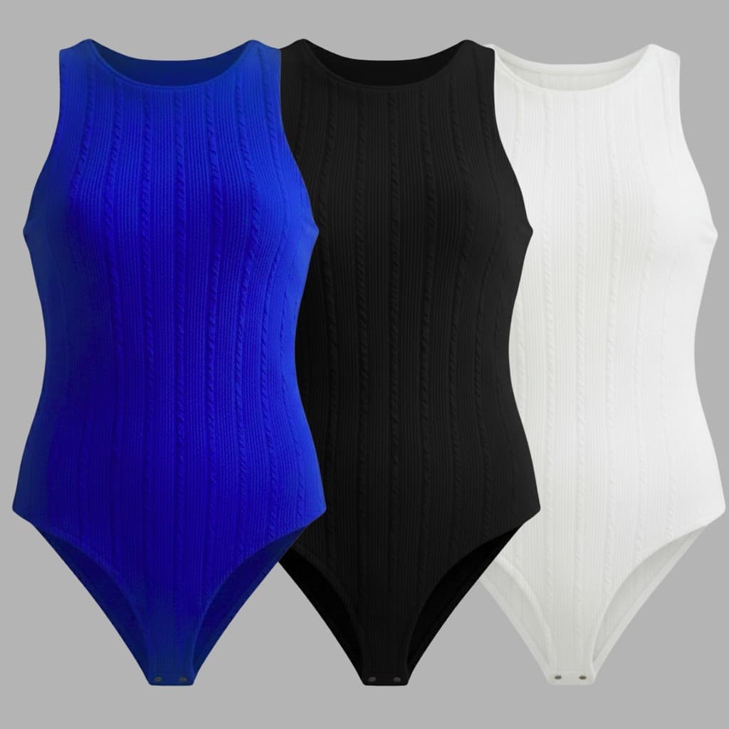 Kit 3 Body Regata Texturizado Feminino