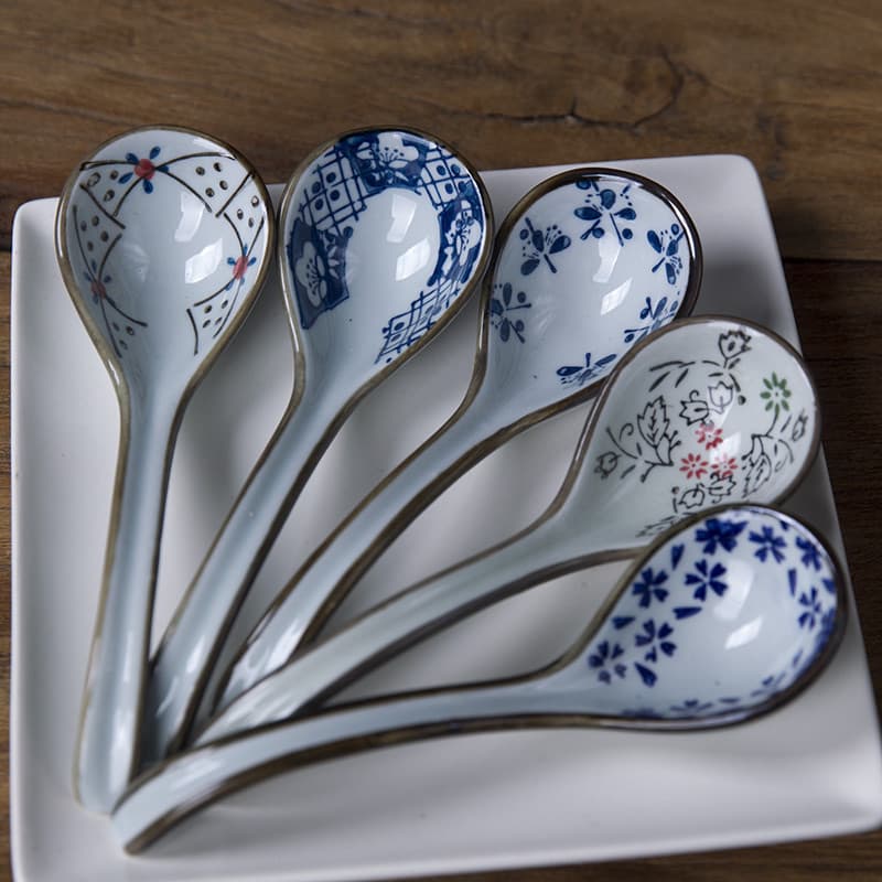 Colher de arroz estilo japonês Four Seasons Underglaze Color Colher de arroz Colher estilo japonês Colher de cerâmica Ti