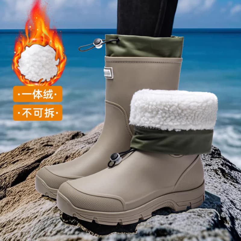 Botas de chuva antiderrapantes à prova d'água, homens e mulheres, estilo 2026, novo estilo, cano médio, lã, quente, desl