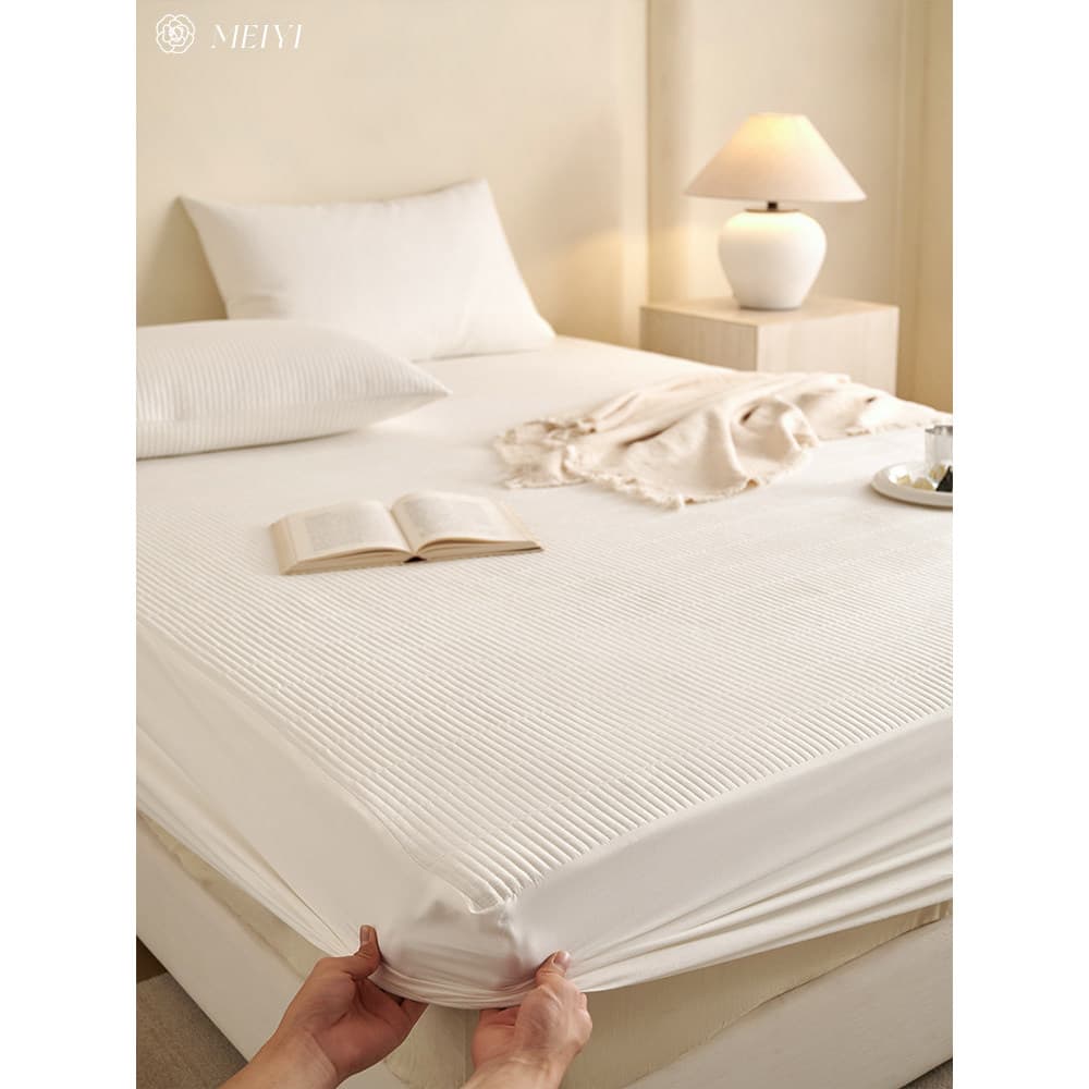 Cor sólida leve luxo algodão de fibra longa nu dormir algodão lençol de cama de peça única colchão capa protetora colcha