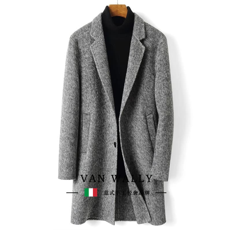 Outono inverno luz luxo dupla face casaco de caxemira masculino comprimento médio terno colarinho de lã jaqueta Casual W