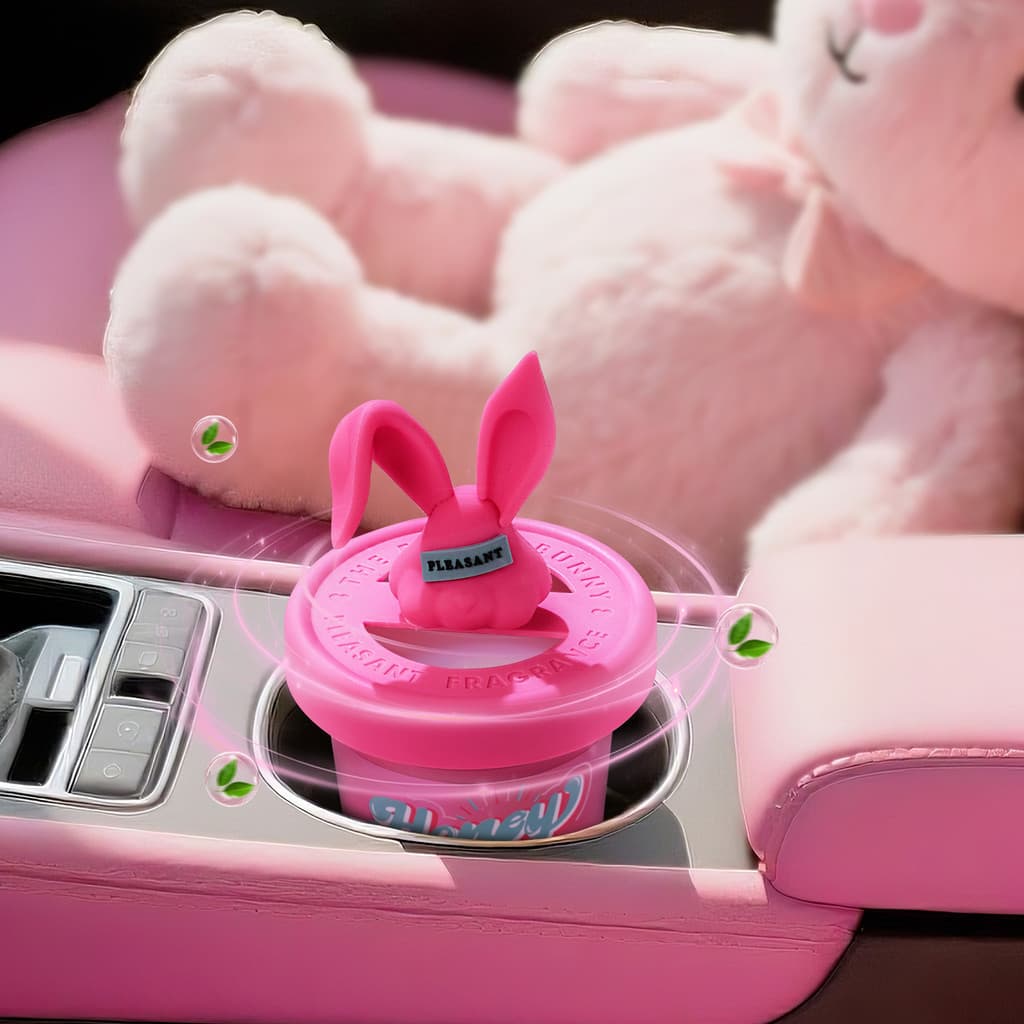 Ins carro criativo bálsamo sólido coelho rosa bonito High-End fragrância leve feminino coco uva pêssego sabor de frutas