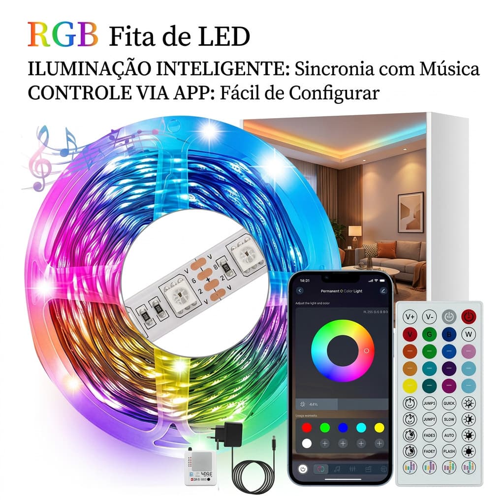 15m/20m/30m Fita Led Bluetooth Rgb Colorida Decoração Com Controle 3535