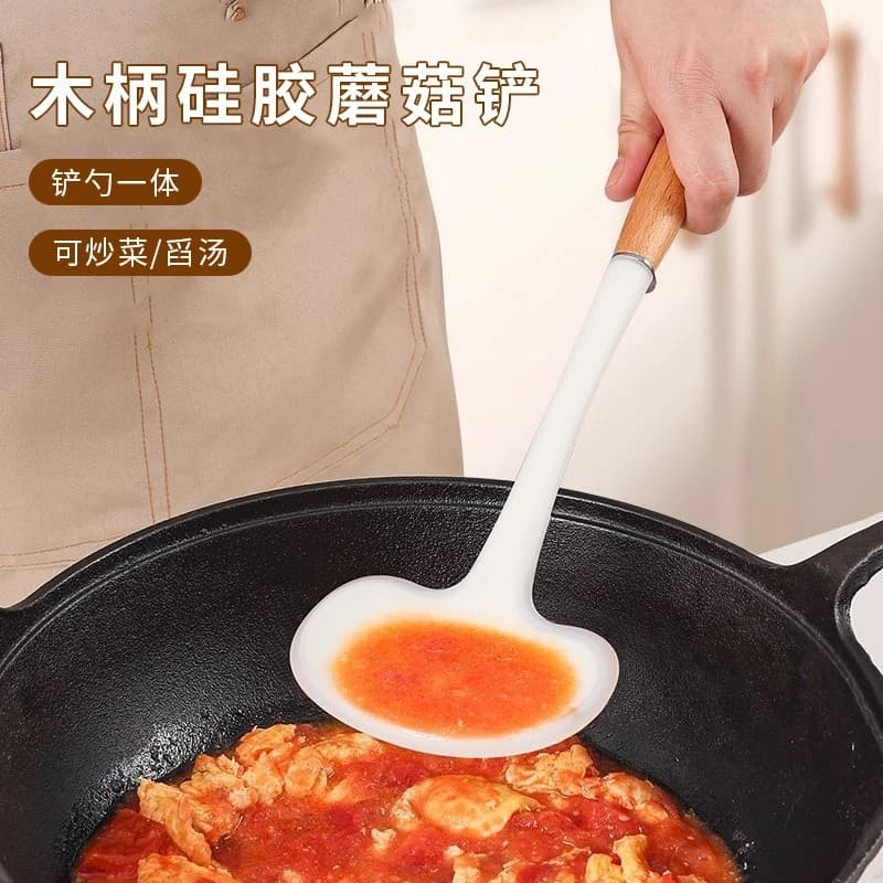 Espátula de Silicone com cabo de madeira, espátula de cogumelo antiaderente, espátula especial para fritar, produto come