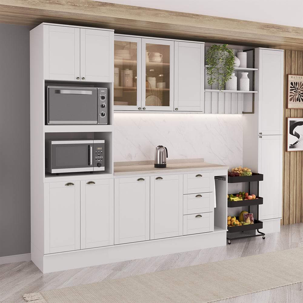 Armário de Cozinha Completa com Balcão Milla Rose Carraro Branco