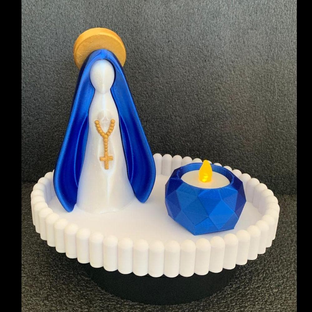 Decoração Religiosa com Santa - Nossa Senhora, Porta Velas Artificial e Bandeja