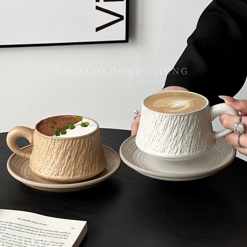 Xícara de cerâmica com padrão de pedra, xícara para latte art, conjunto de xícara e pires para café latte, xícara Zetian