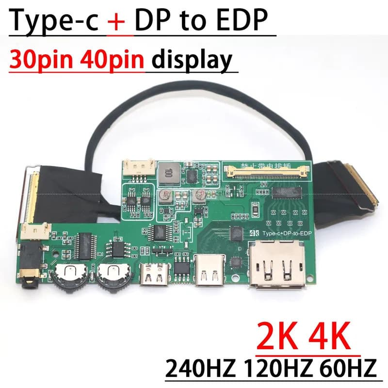 Adaptador de Sinal USB Tipo-C DP para Placa Controladora EDP de 30 e 40 pinos, 2K 4K 240HZ 60HZ, para Tela LCD LED Portá
