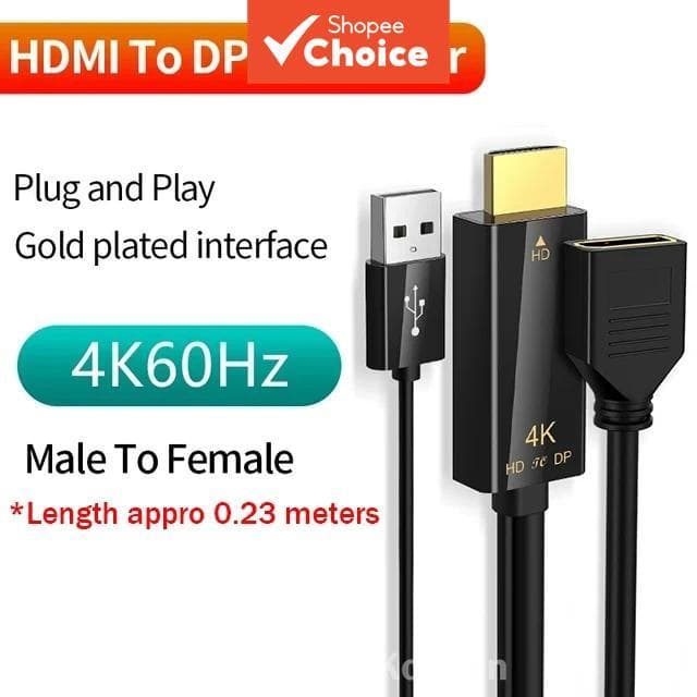 Cabo adaptador HDMI 4K 60Hz para DisplayPort com alimentação USB para notebook, TV e monitor