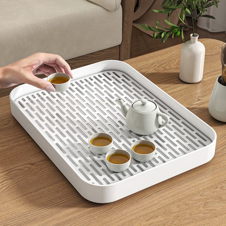 Bandeja de plástico de drenagem dupla estilo japonês, retangular, copo doméstico, copo de água, prateleira de chá, mesa