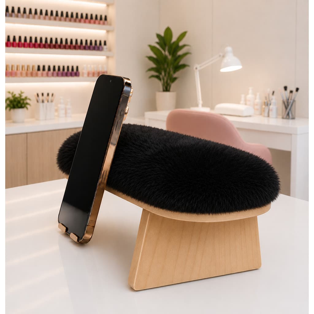 Apoio de Mão Manicure Pelúcia com Suporte de Celular Natural