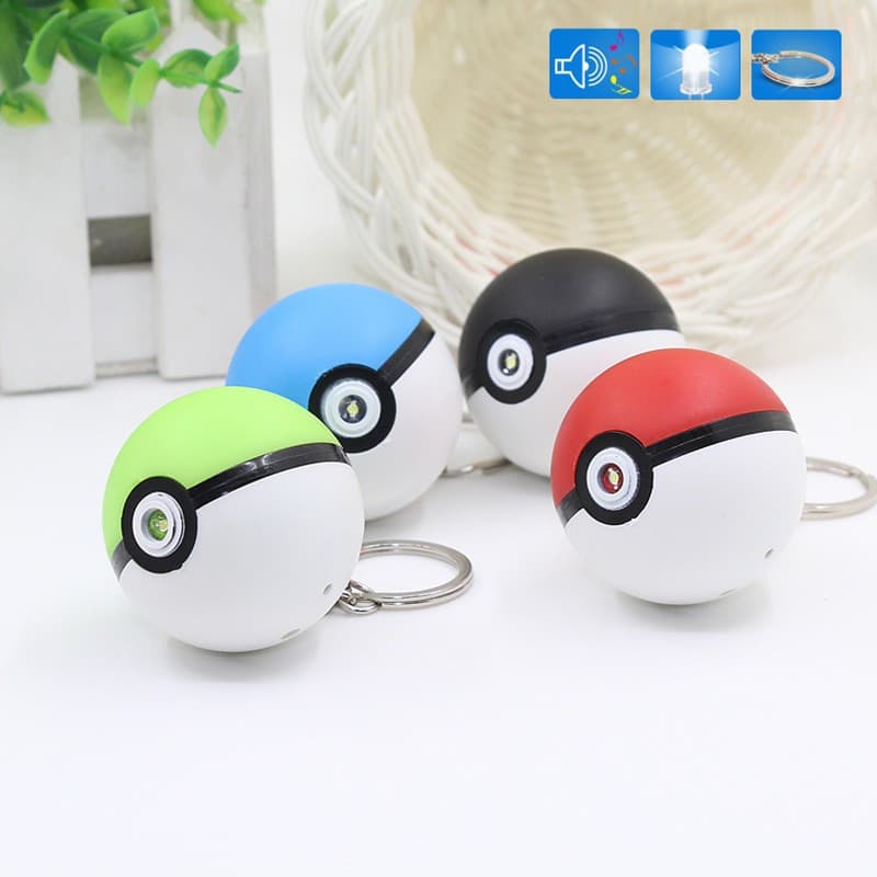 LED Luz Som Jogo Pikachu Pokeball Chaveiro Anime Figuras Crianças Brinquedo Presente