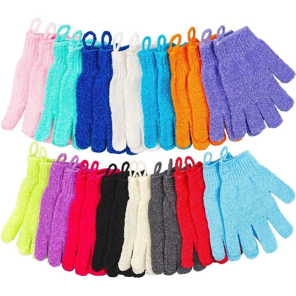 30 Luvas Esfoliantes para Banho, 15 Cores, Luva Esfoliante Corporal com Alça para Pendurar, Luva Esfoliante para Banho,