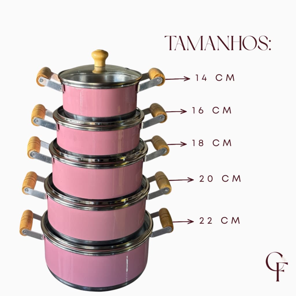 Jogo De Panela Caçarola Aluminio Leve Reforçado Com Tampa Rosa Bebê 14 a 22 cm Premium