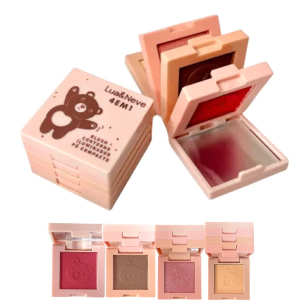 Paleta 4 Em 1 Blush,Contorno,Iluminador,Pó Compacto Lua&Neve