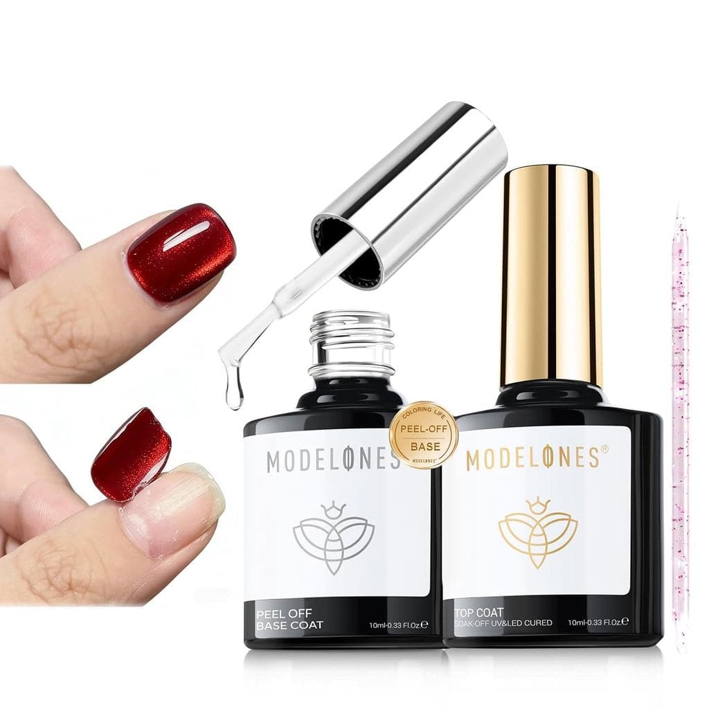 modelones Conjunto de Base Coat e Top Coat em Gel Peel Off, 2 Peças de Esmalte em Gel Transparente Sem Resíduos e Base P