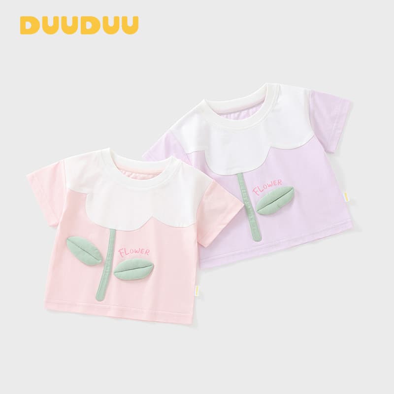 DUUUDUU Top de verão para bebês de alta qualidade 2026 Flor pequena Top infantil solto simples para meninas camiseta de