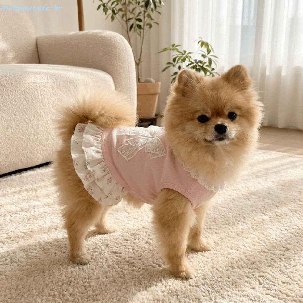 MXBEAUTYFE Vestido De Princesa Para Animais De Estimação , Saia Fina De Renda Cachorro Com Borda De Folha De Lótus De La