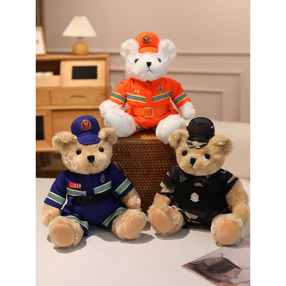 Urso da polícia brinquedo de pelúcia boneca tráfego polícia urso boneca SWAT fogo urso de pelúcia Ragdoll ornamentos da