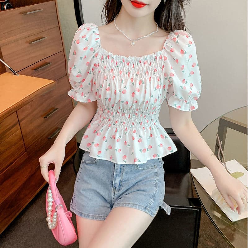 Novo estilo fresco doce topo All-Match estilo ocidental temperamento cintura estreita doce chique mais magro olhar cintu