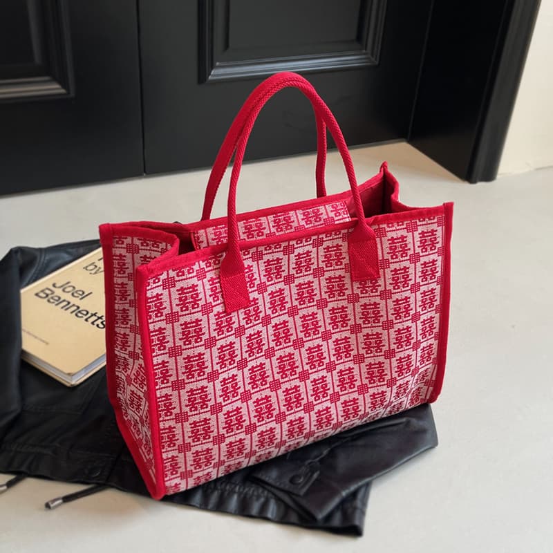Saco de casamento vermelho uso diário noiva 2024 novo estilo feliz palavra saco de casamento novo estilo chinês portátil
