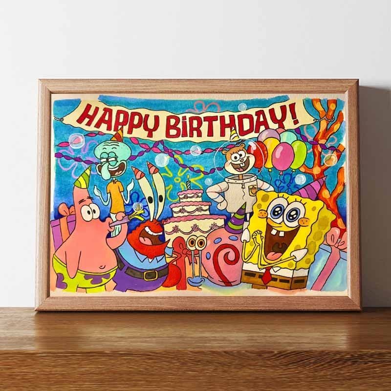 Pai Daxing Original feliz aniversário Log cor moldura da foto bob esponja calça quadrada ornamentos criativos decoração