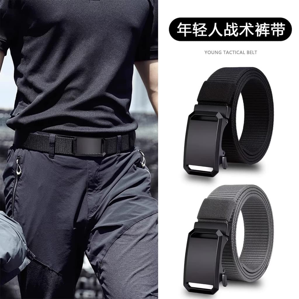 Cinto masculino com fivela automática 2026 novo estilo de lona macacão tático Casual cinto masculino na moda liga femini