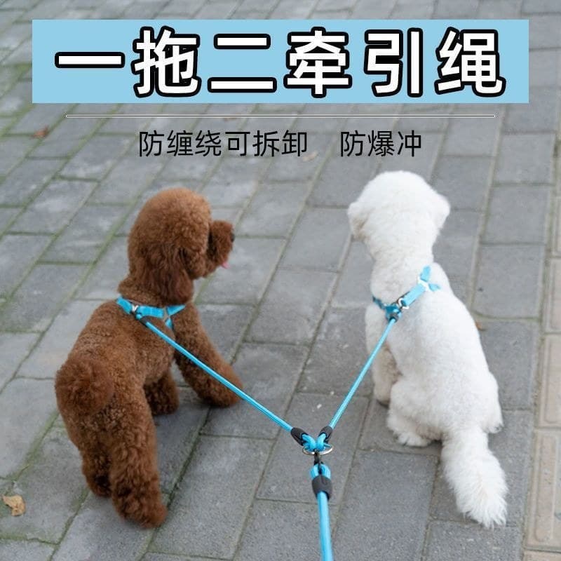 Corda de tração para cães, uma para dois cães destacáveis, corda de caminhada, duas cabeças, dois cães grandes, animais