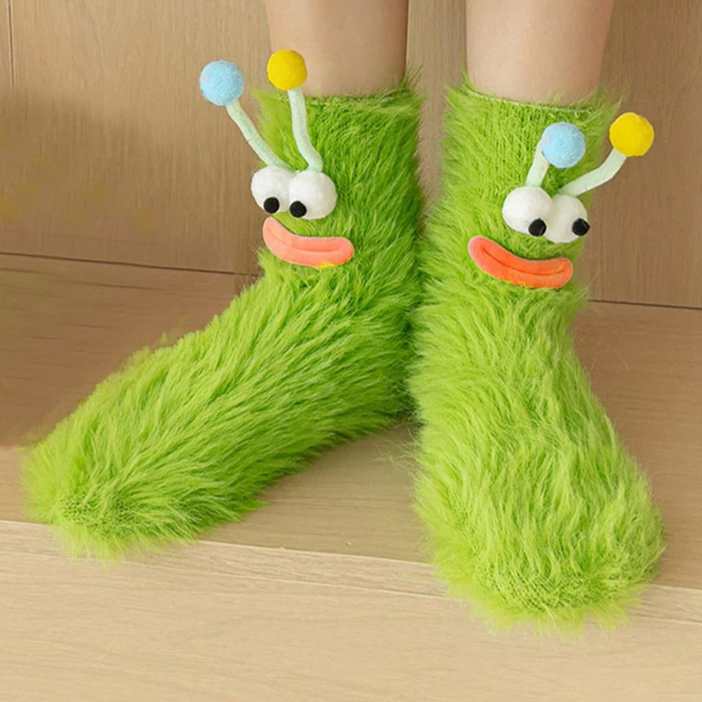1/2 Pares de Meias Divertidas, Feias e Fofas, Meias de Cano Longo, Meias de Pelúcia Quentes para Uso em Casa, Meias Cria
