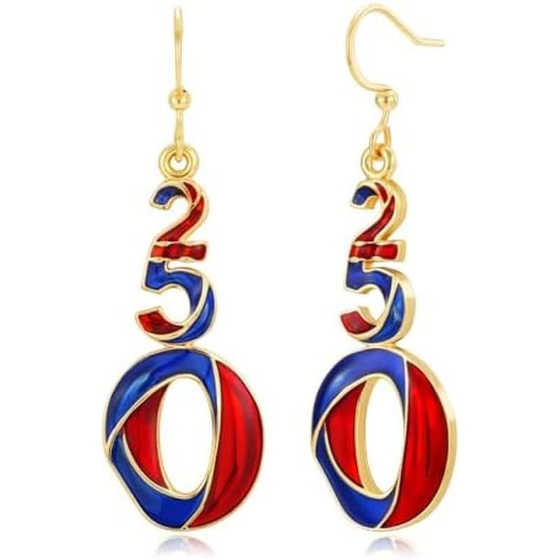 Brincos Pendurados Do 250o Aniversário Para Mulheres , Femininos Patrióticos Com Bandeira Americana Em Forma De Lágrima