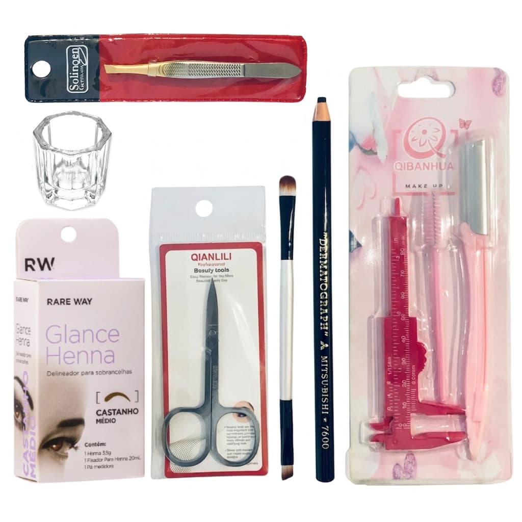 Kit Para Design E Marcação De Sobrancelhas Henna Glance Castanho Médio