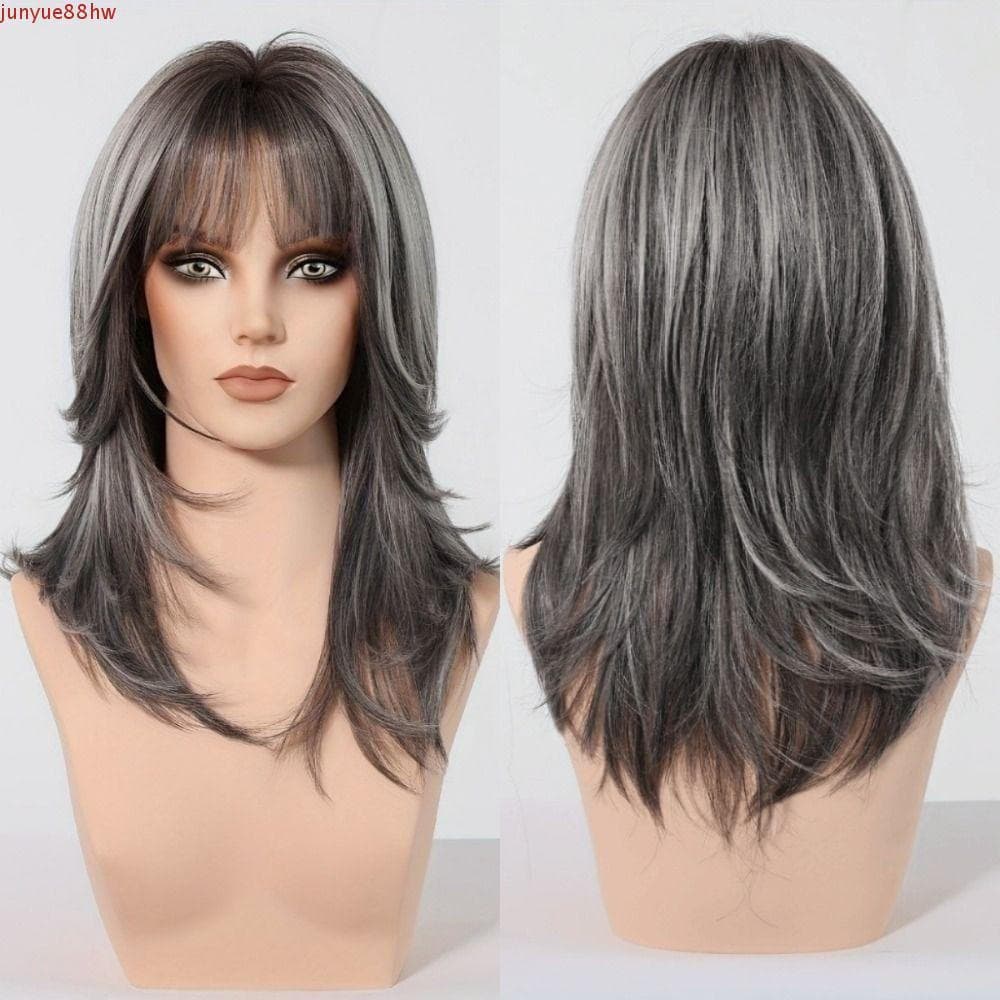 JUNYUE Moda Peruca Sintética , Destaque Cabelo Ondulado Em Camadas De Comprimento Médio , Longa Estilo Queixo Com Franja