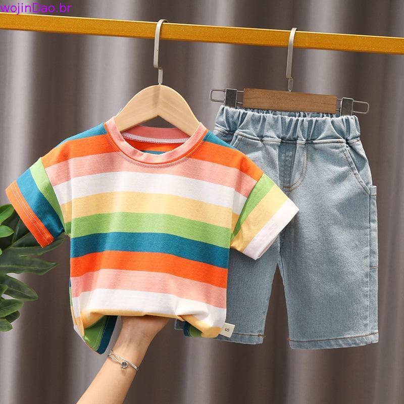 Conjunto de Roupas de Verão para Bebês Conjunto de Shorts de Jeans Infantis + Cseta de Algodão Elegante Conjunto de 2