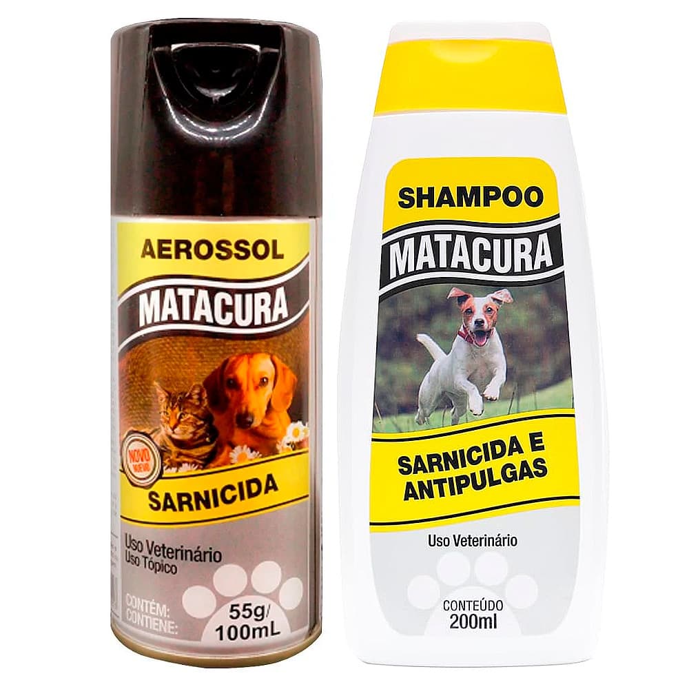 Kit Sarnicida Spray Matacura 100ml + Shampoo Matacura Sarnicida e Antipulgas 200ml