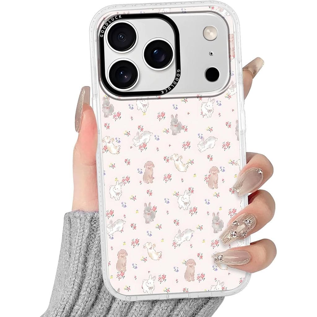 Capa para iPhone Pro Max 6.9", Estilo Rosa com Flores de Primavera, Estética, Moderna, Kawaii, Laço, Coelho, Padrão Flor