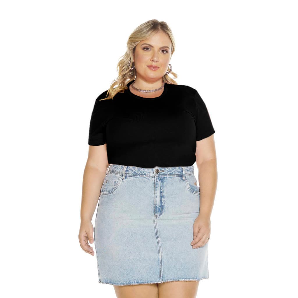 Blusa Feminina Plus Size Básica Manga Curta Gola Redonda
