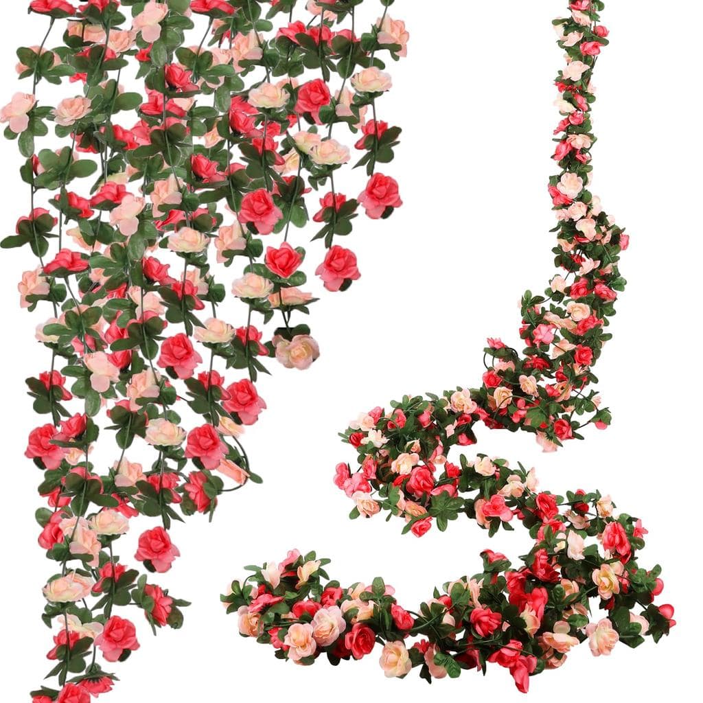Kit 4 Ramos de Rosas Artificiais Pendente 2,4m Cada, 180 Flores Decorativas para Parede,  Casamento, Jardim e Varanda