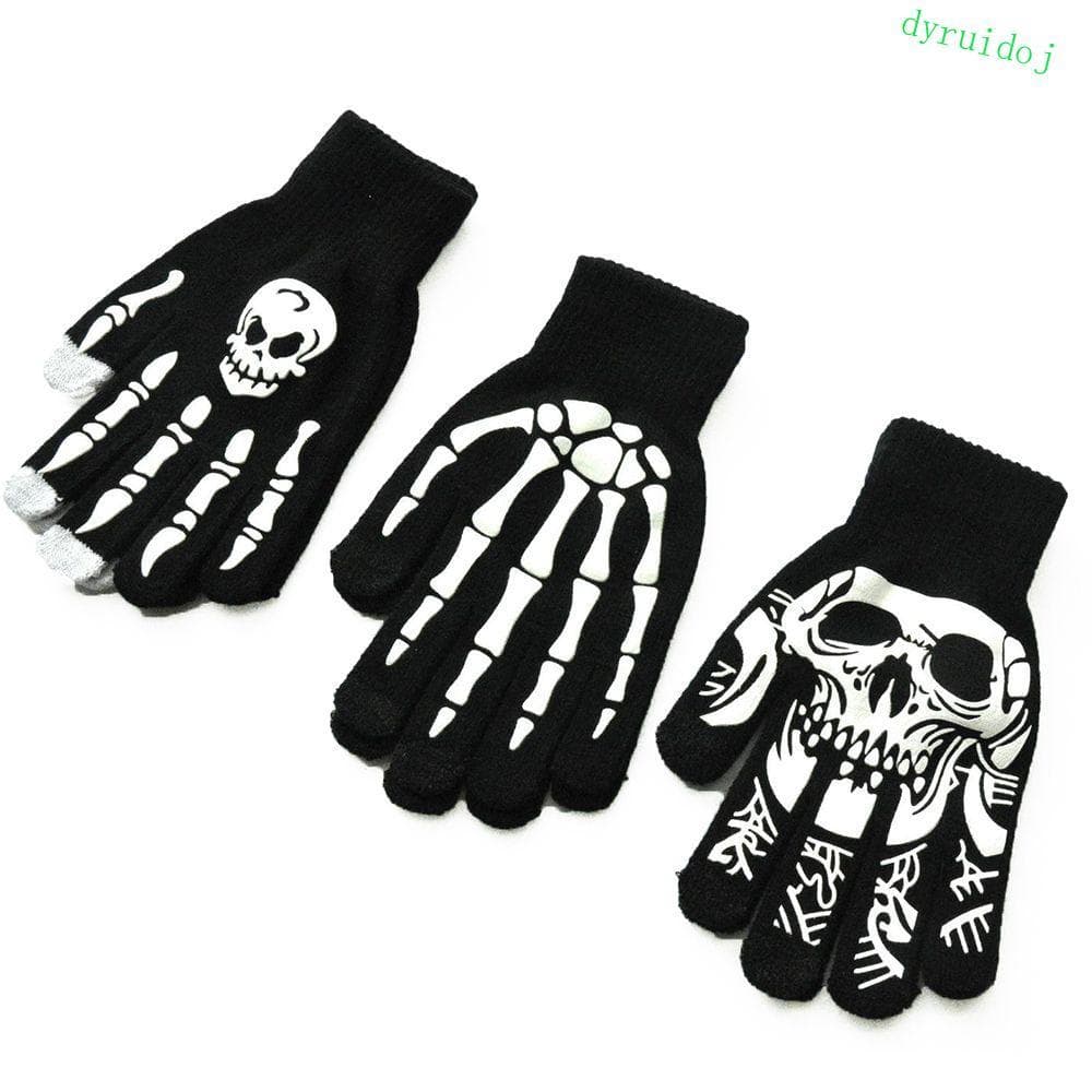 DYRUIDOJ1 Halloween Luminous Mittens Esqueleto Crânio Único Manter Quente Trajes Luvas De Meio Dedo