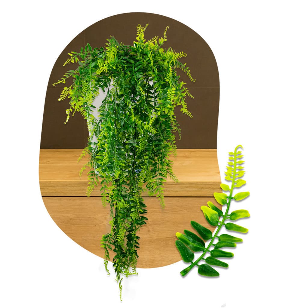 Mix 2 Pendentes de Samambaia+2 Pendentes de Bambu Artificial 80cm Pendurada Verde Artificial Decoração