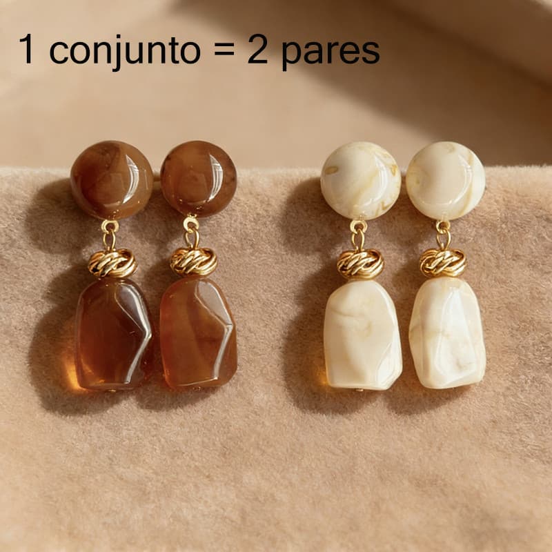Design Irregular Boho Conjunto 2 Pares Brinco Resina Cobre Pino S925 Hipoalergênico Leve Para Mulheres​