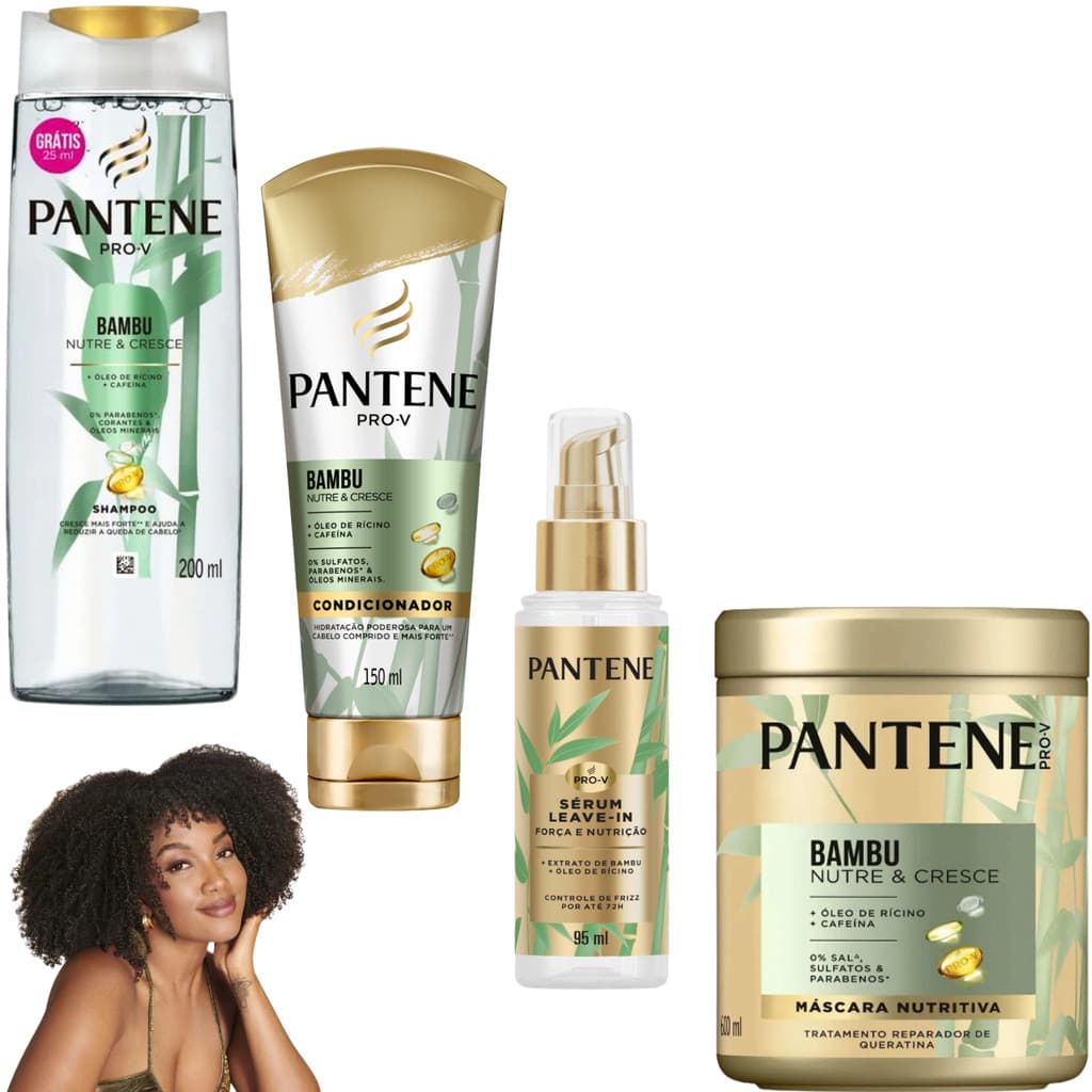 Kit Pantene Bambu Mascara Leave-In Óleo Sérum Nutre Cresce