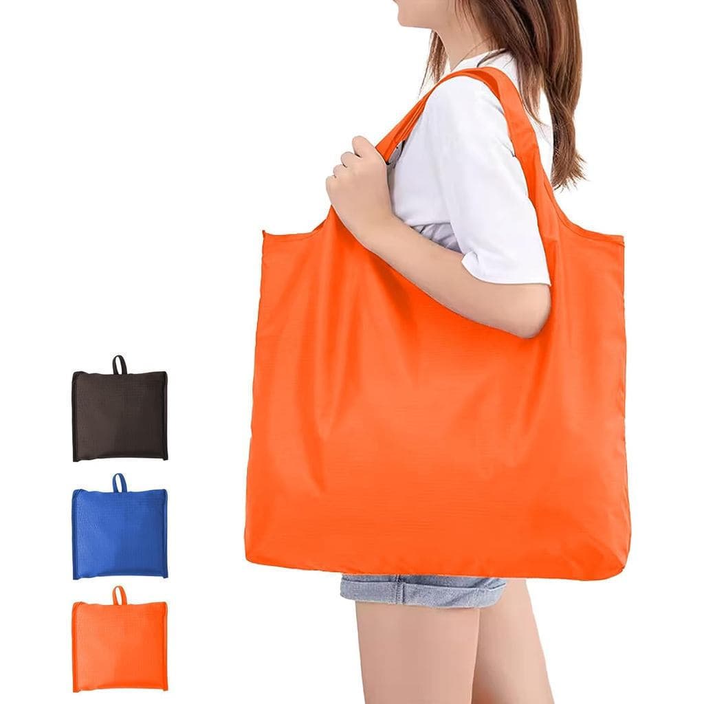 Sacola de Compras Grande Dobrável, Reutilizável, Resistente, Impermeável, de Nylon, com Alças para Mulheres