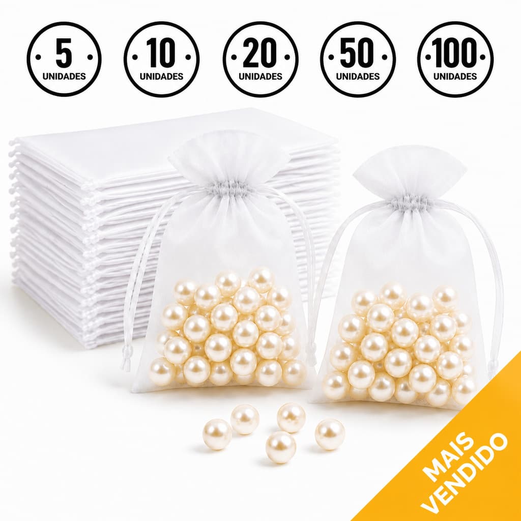 Kit 5/10/20/50/100 Un Saco Saquinho Organza Tule Saquinho 7x9 9x12 10x15 Branco Festa Casamento
