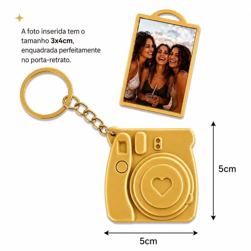 Chaveiro Porta Foto 3x4 Câmera Polaroid 3D | Lembrancinha Casamento Aniversário Presente